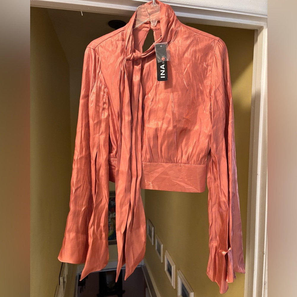 Ina Copper Blouse with Neck Tie and Back Buttons S